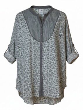 100% Cotton Boho Patterned XXL Haiku Summer Shirt Grey Floral Hippie Lightweight